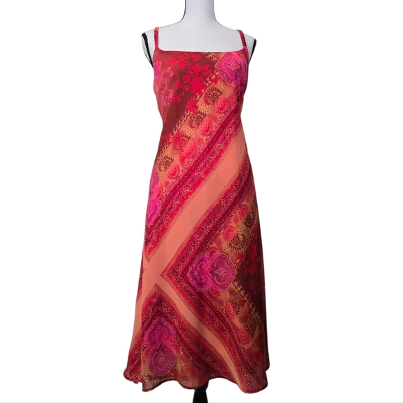 Vintage Red and Pink Floral Paisley 90s Y2k Patchwork Dress - Picture 1 of 8